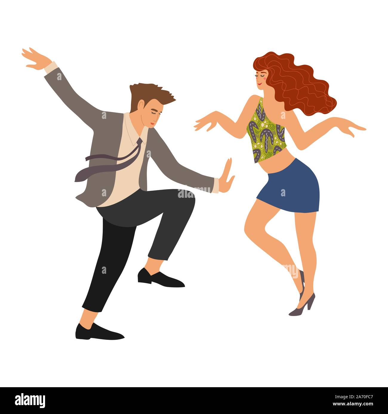 Couple dancing a twist. People in the dance. Cute vector flat hand draw isolated illistration on white Stock Vector