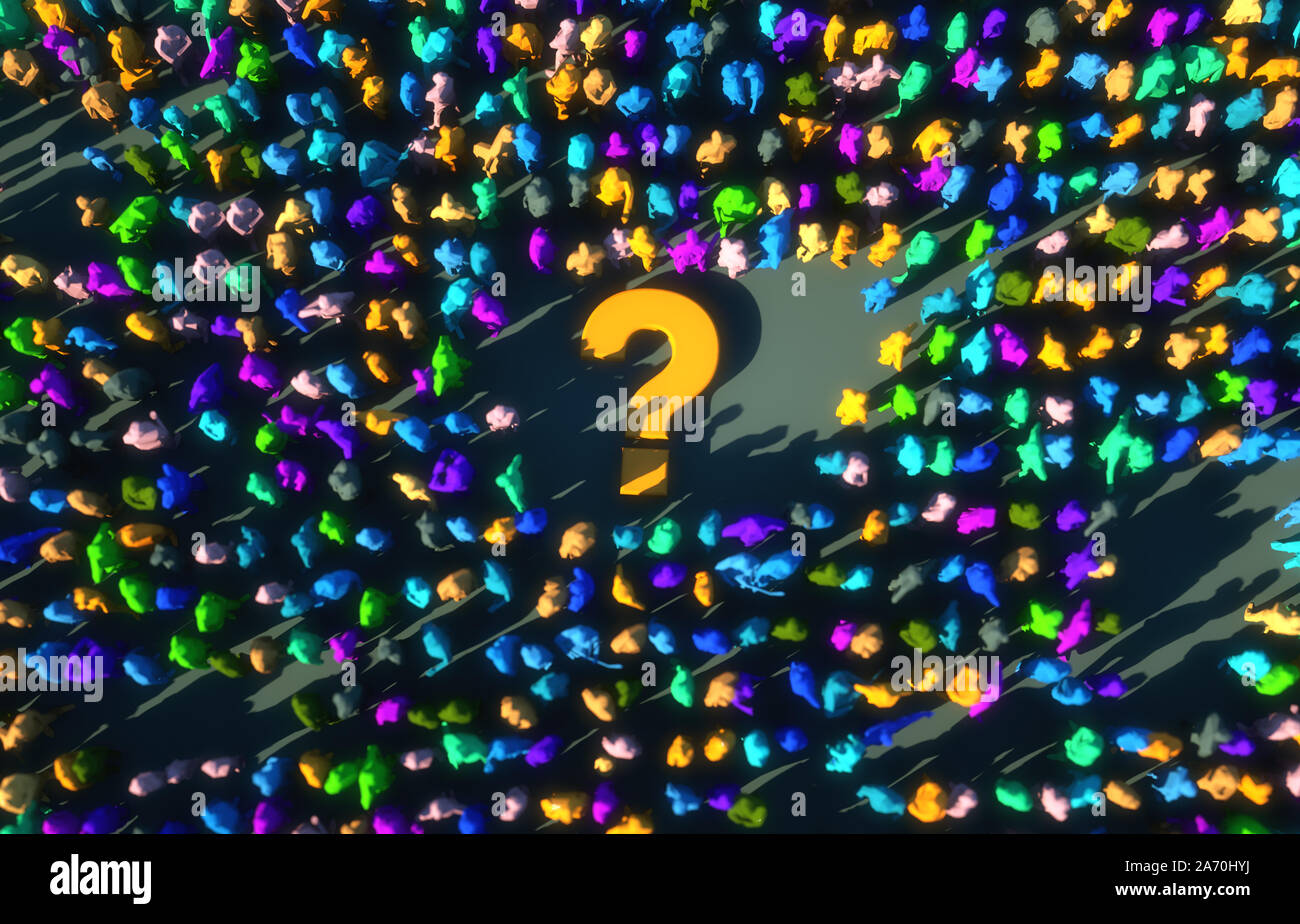 3d render crowd and question sign Stock Photo - Alamy