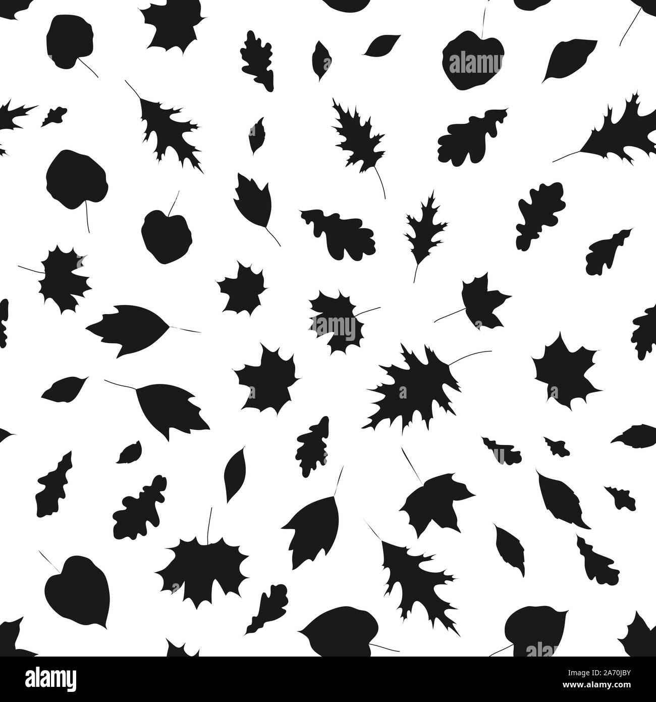 Monochrome seamless pattern with autumn leaves on a white background ...