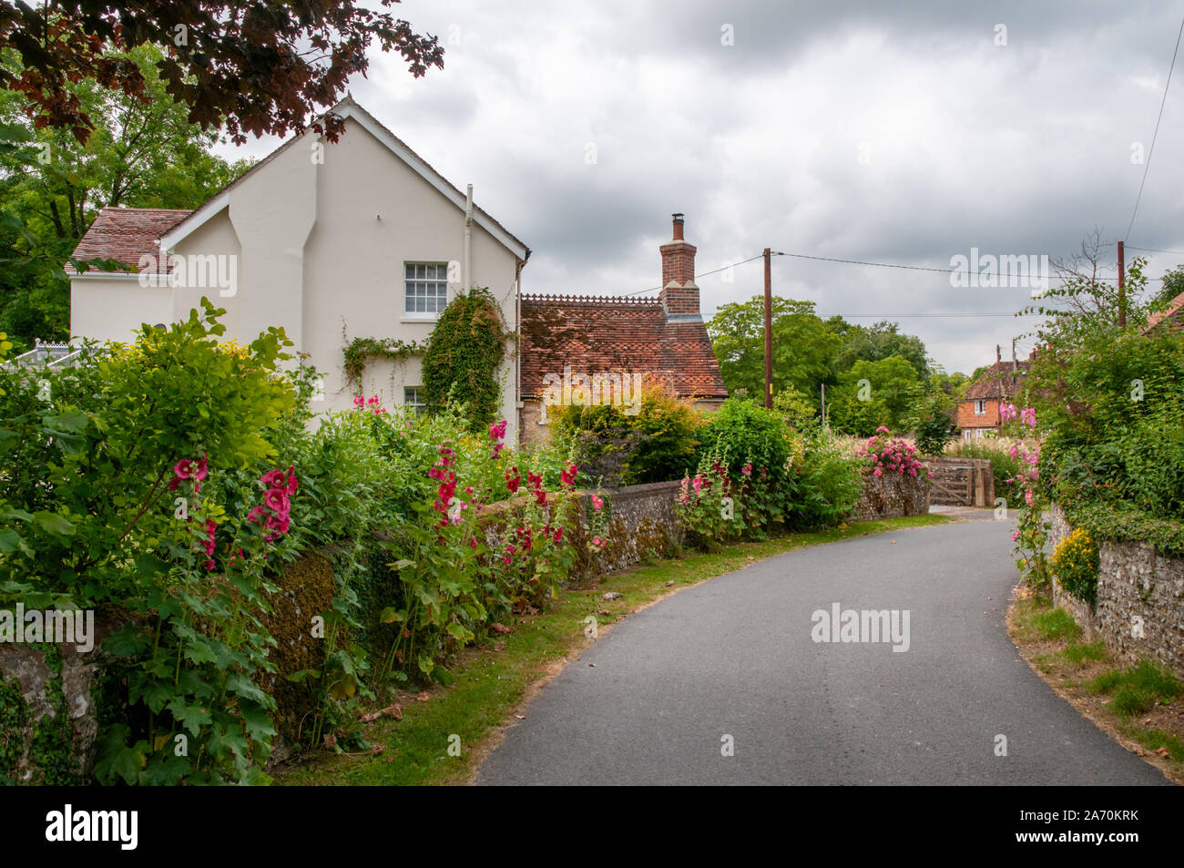 Well kept cottages in Church Lane in the charming little village of Exton in Hampshire, England. Stock Photo