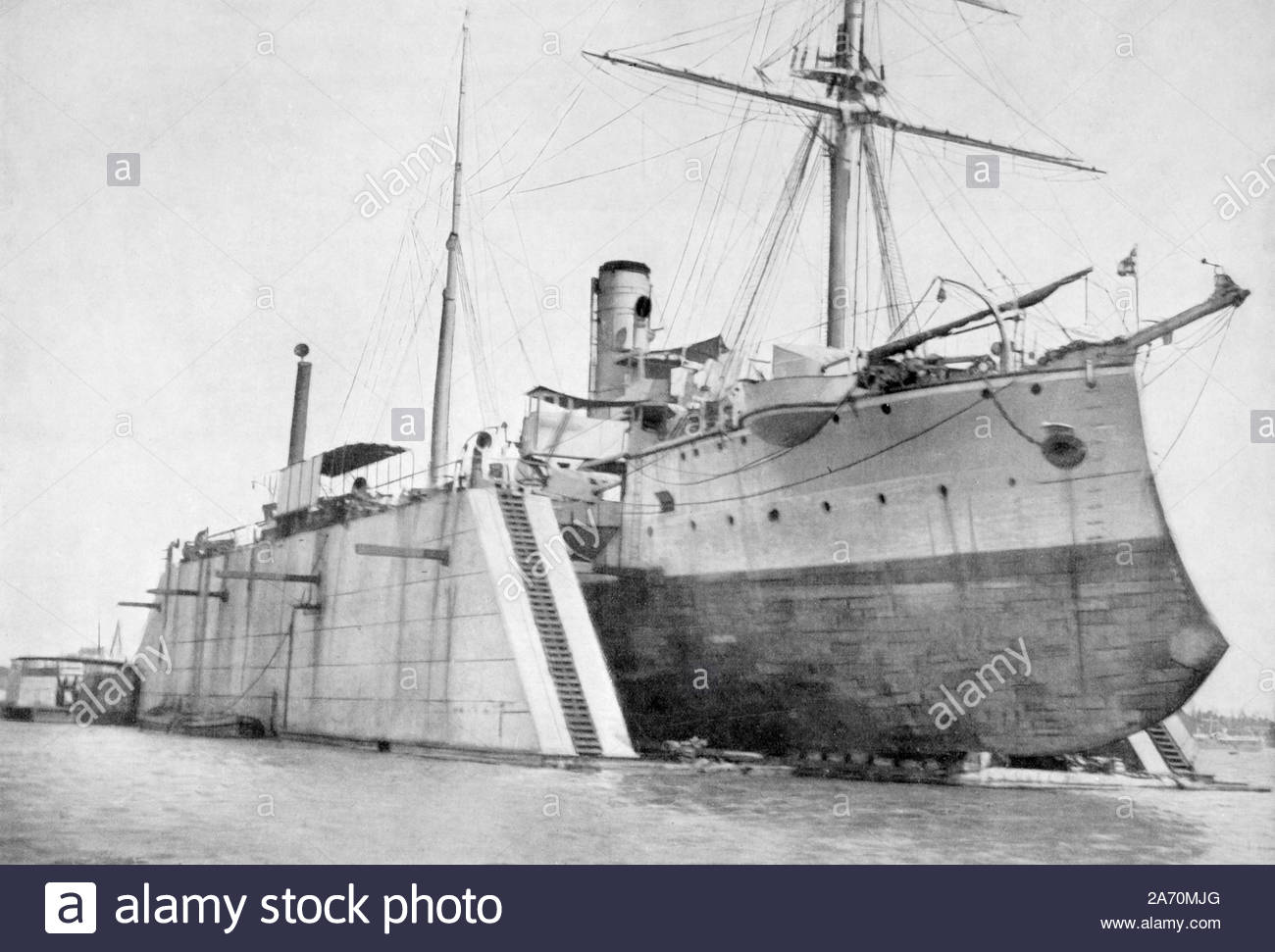 WW1 German Gunboat in dock at Dar-Es-Salaam Tanzania, vintage photograph from 1914 Stock Photo