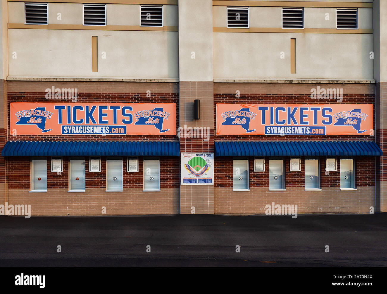 Syracuse, New York, USA. October 26, 2019.  NBT Bank Stadium home of the Syracuse Mets, formally the Syracuse Chiefs, ticket box office Stock Photo