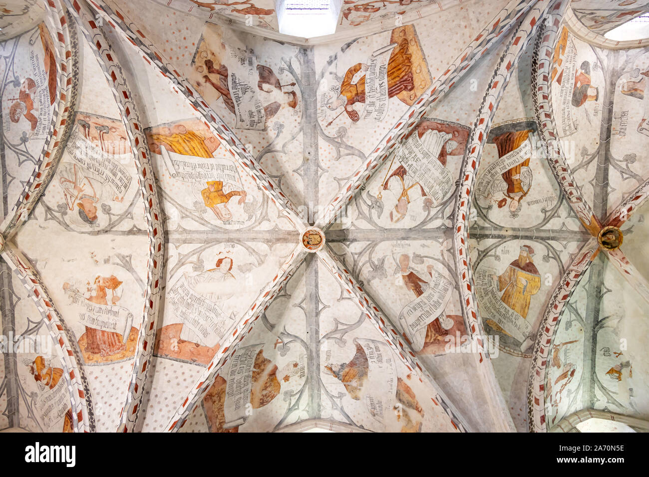 June 29, 2019 Painting of the ceiling of the Bishops' Palace, Saint Lizier, Ariège department, Pyrenees, Occitanie, France Stock Photo