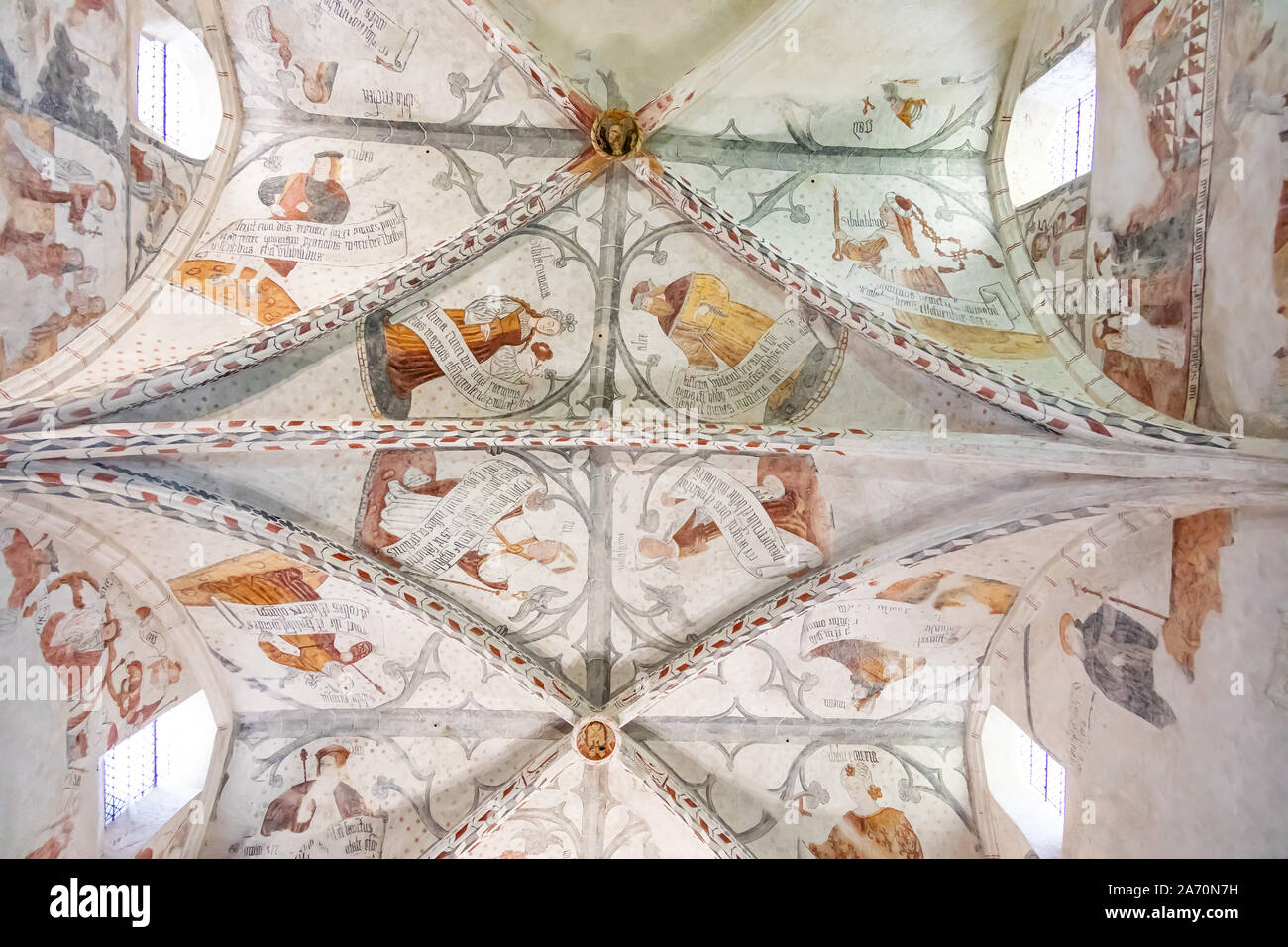 June 29, 2019 Painting of the ceiling of the Bishops' Palace, Saint Lizier, Ariège department, Pyrenees, Occitanie, France Stock Photo
