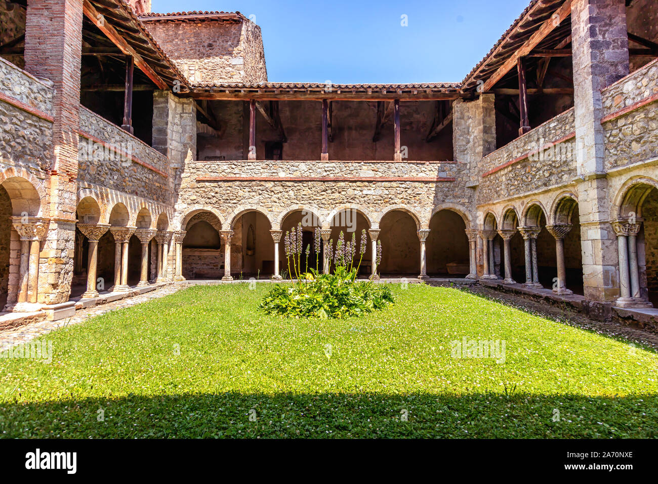 29 June 2019 Cloister of the Saint Lizier Cathedral, Ariège department, Pyrenees, Occitanie, France Stock Photo