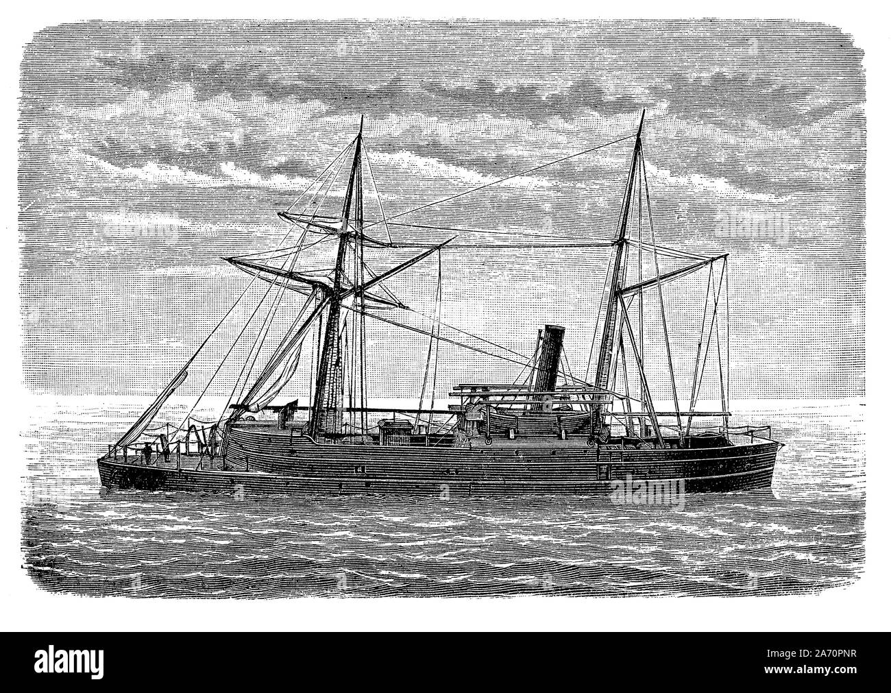 Chinese gunboat 19th century for cheap coastal defence, made of flat-iron or built from wood sheathed in iron Stock Photo