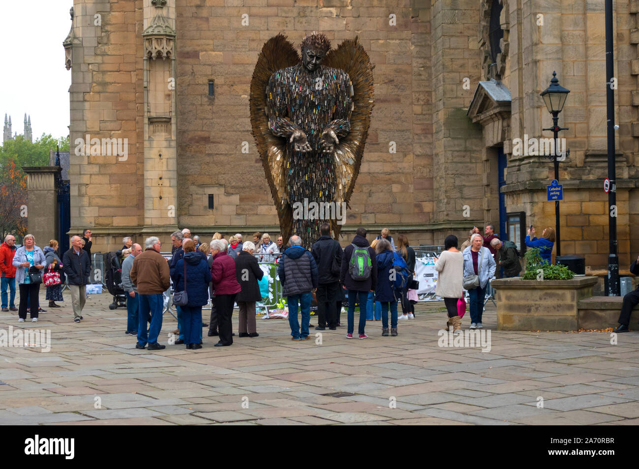 The Knife Angel at Derby Catherdral UK Stock Photo