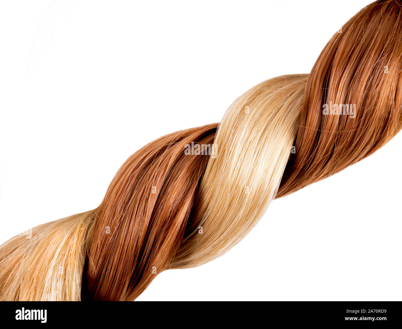 Blond and red hair braid on white background Stock Photo