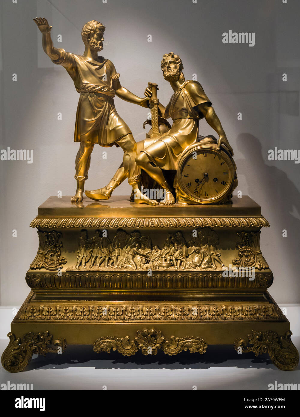 Bronze clock from the first half of the 19th century.  By an unknown artist.  Exhibited in the Malaga branch of the State Russian Museum.  Colección d Stock Photo