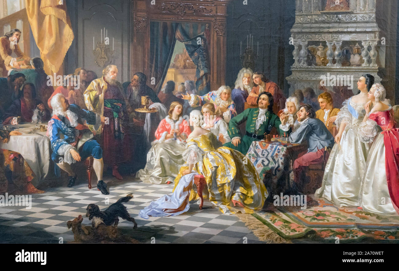 Assembly under Peter the Great.  After a work by Stanislaw Chlebowski.  Exhibited in the Malaga branch of the State Russian Museum.  Colección del Mus Stock Photo