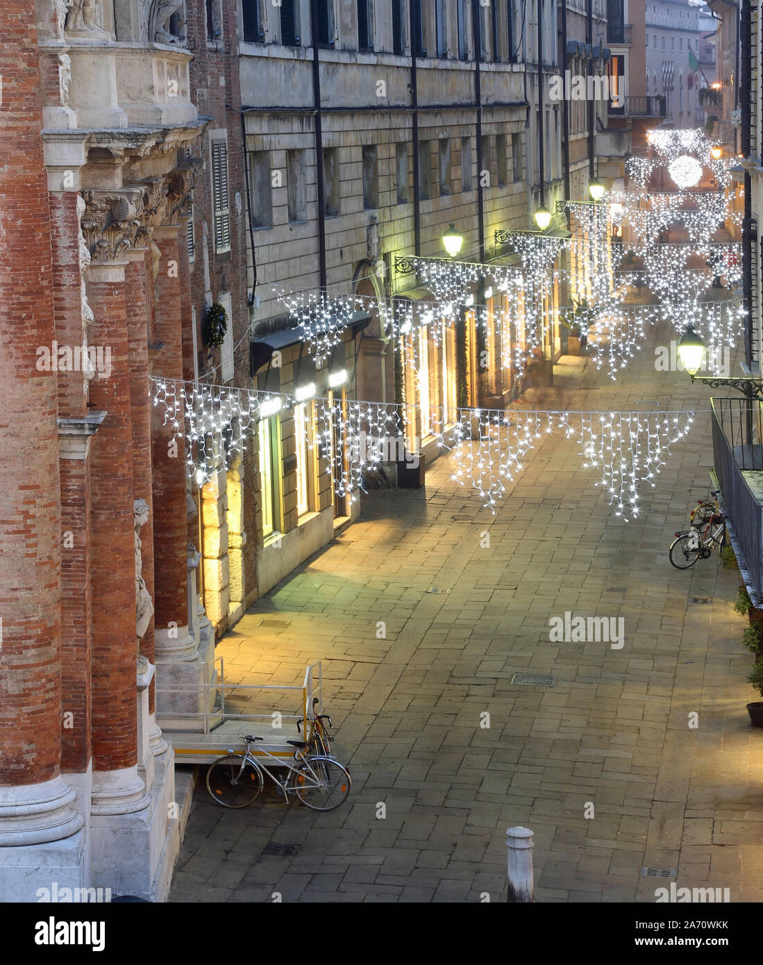 city of Vicenza with Christmas lights with a very long exposure time Stock Photo