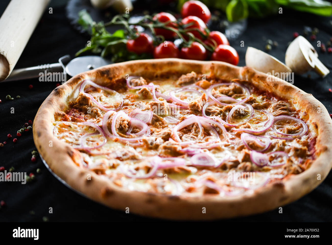 delicious tuna pizza with fresh ingredients Stock Photo Alamy