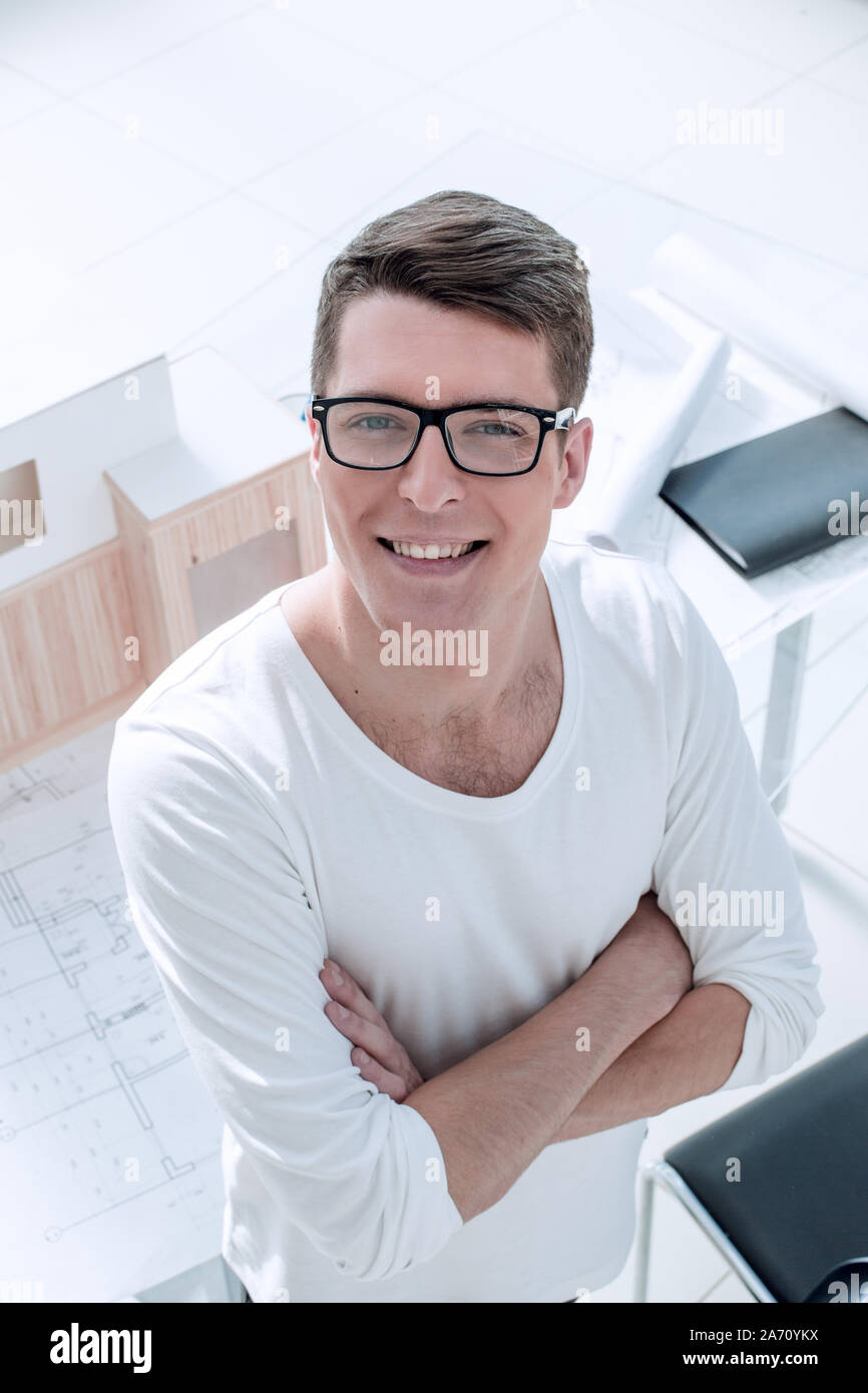 top view. successful young designer standing in the Studio Stock Photo