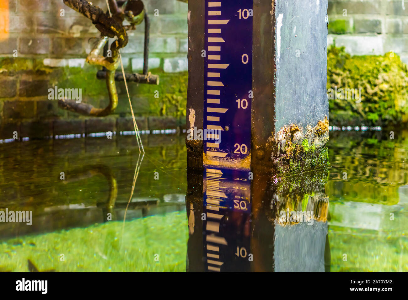 water height measure pole, measurement method according to The Normal Amsterdam Level, Dutch altitude pole Stock Photo