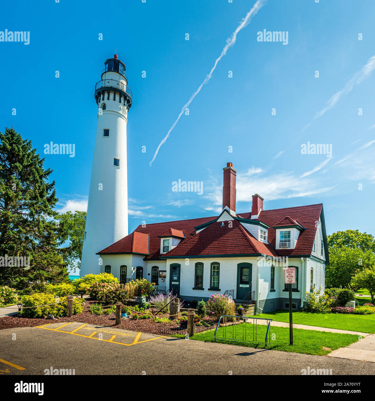 Beautiful Wind Point Lighthouse, Lake Michigan, Racine, Wisconsin Stock