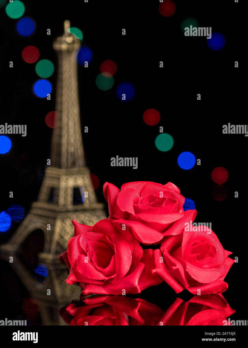 Eiffel tower with flowers.Valentine's day romantic background Stock Photo