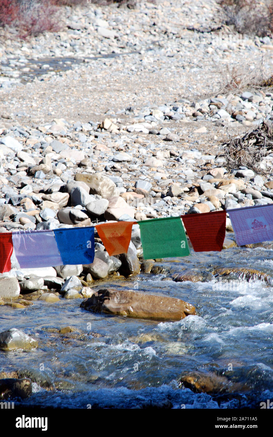 prayer flags in the Moxi valley part of the Daxueshan  mountains of western Sichuan in china Stock Photo