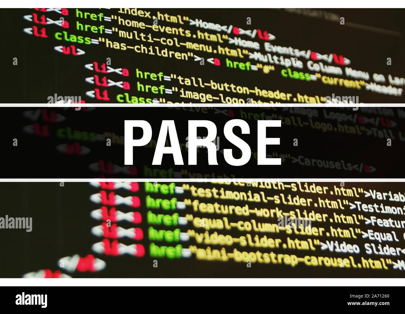 Parse concept illustration using code for developing programs and app ...