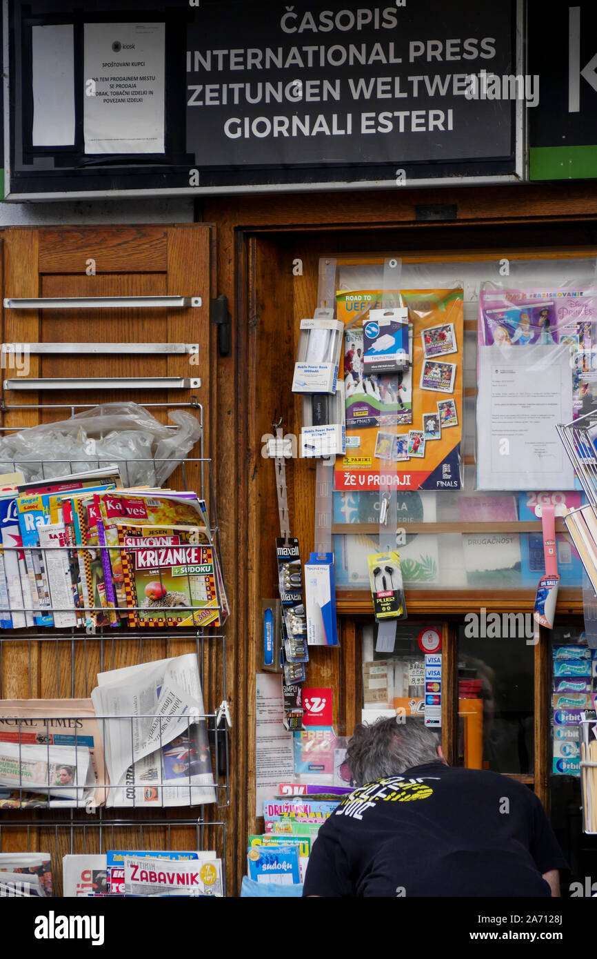Tobacco and newspapers kiosk, Ljubljana, Slovenia Stock Photo