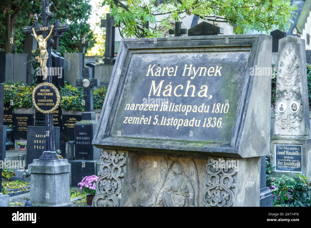 Karel Hynek Macha grave Vysehrad cemetery Stock Photo