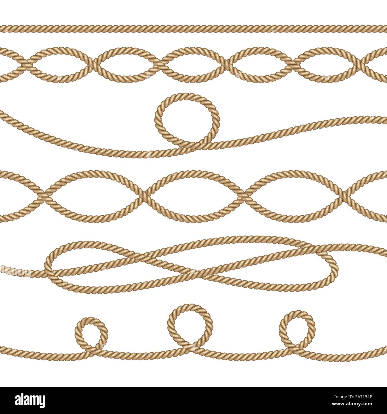 Nautical ropes. Sailing decoration elements. Rope marine vector illustration Stock Vector