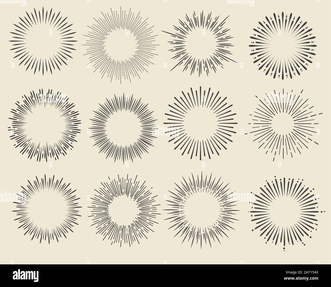 Set of vintage hand drawn sunbursts. Vector illustration Stock Vector ...