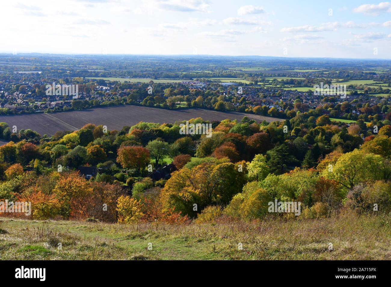 View from Whiteleaf Hill in the Autumn. Princes Risborough, Buckinghamshire, UK. Chilterns Stock Photo