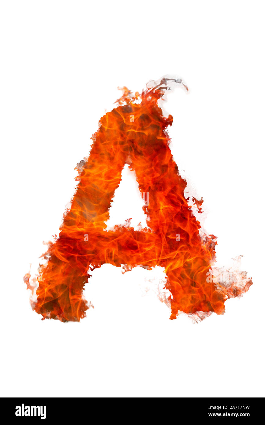 latin letter A made of fire on a white background Stock Photo