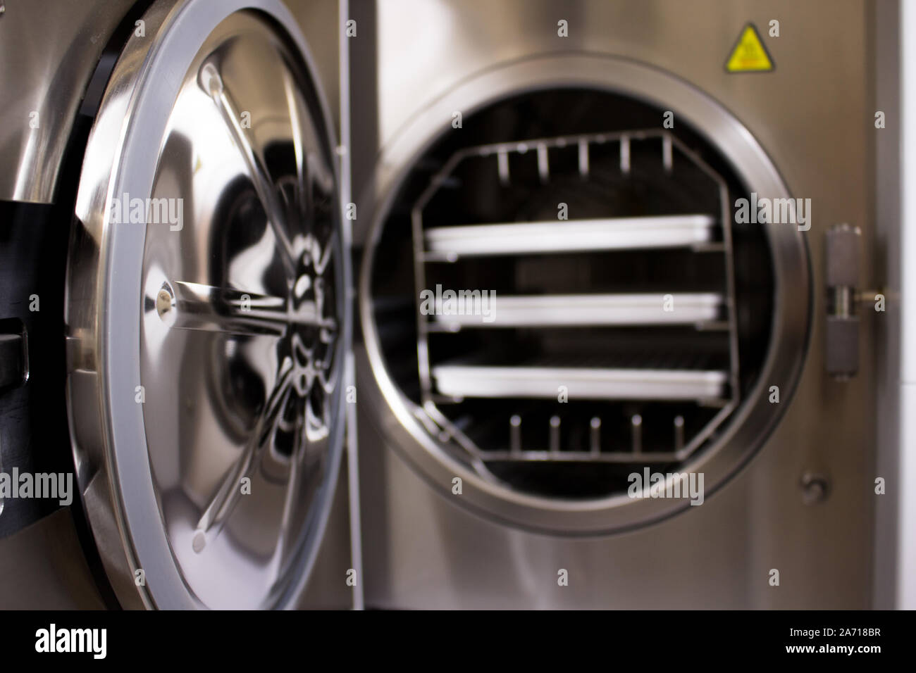 Sterilizing medical instruments in autoclave. Equipment for sterile