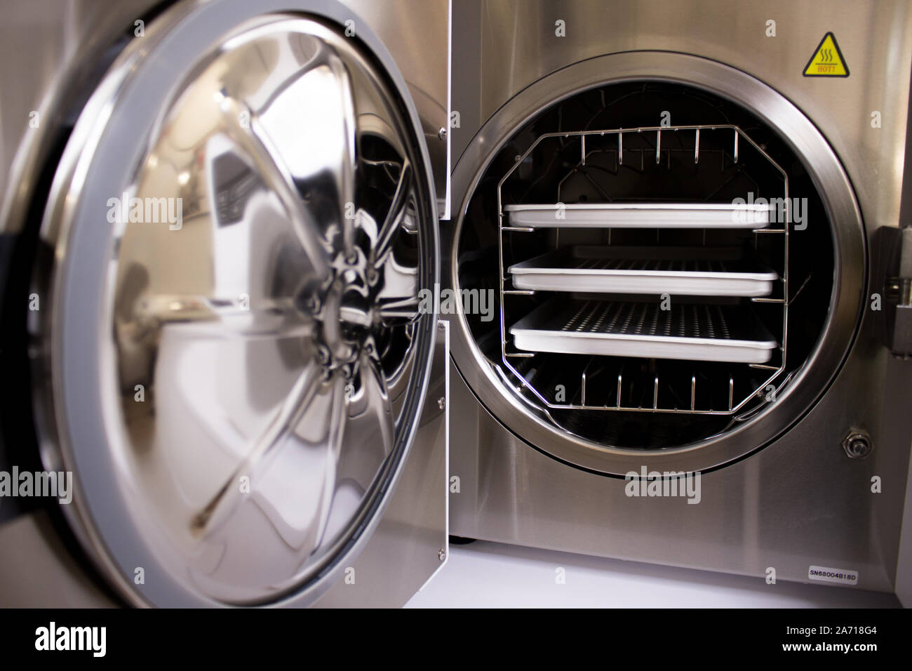Sterilizing medical instruments in autoclave. Equipment for sterile