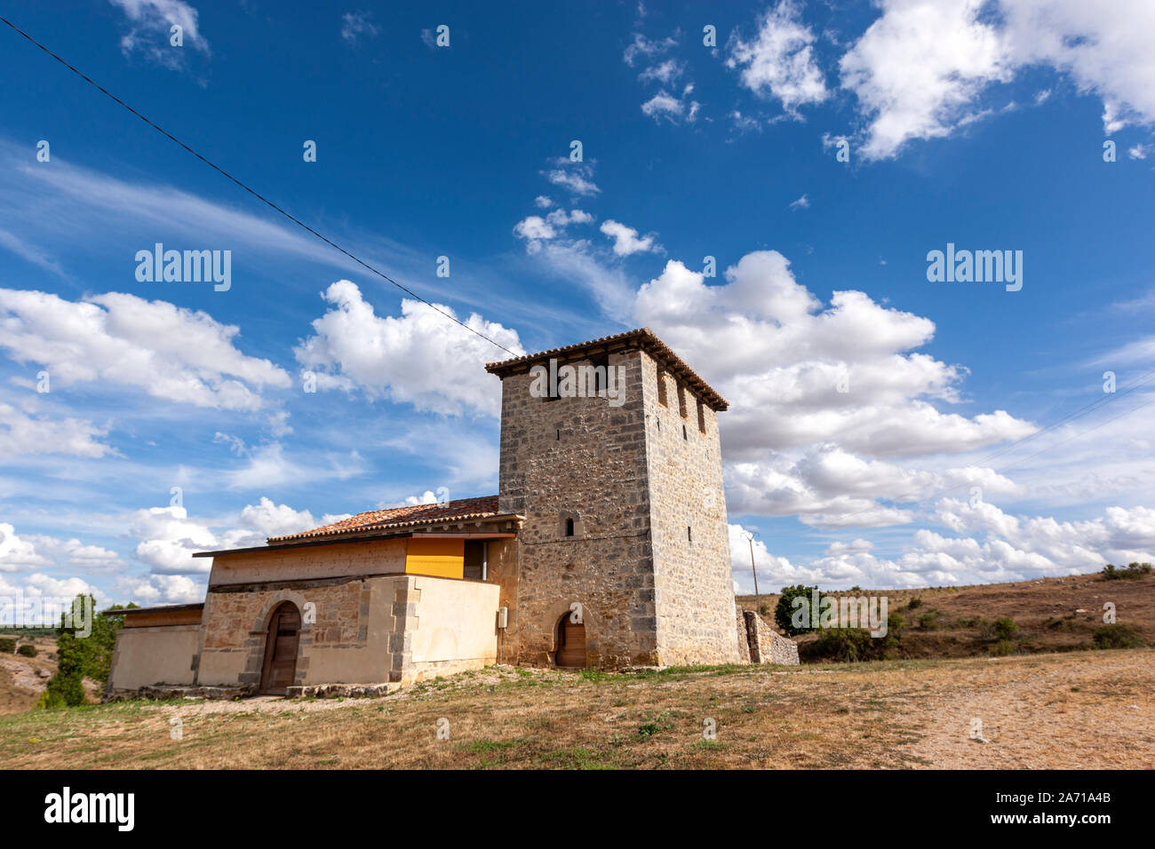 Romanesque church of Iglesia de San Pedro, Cubillo de Ojeda, Palencia province, Castile, Spain Stock Photo