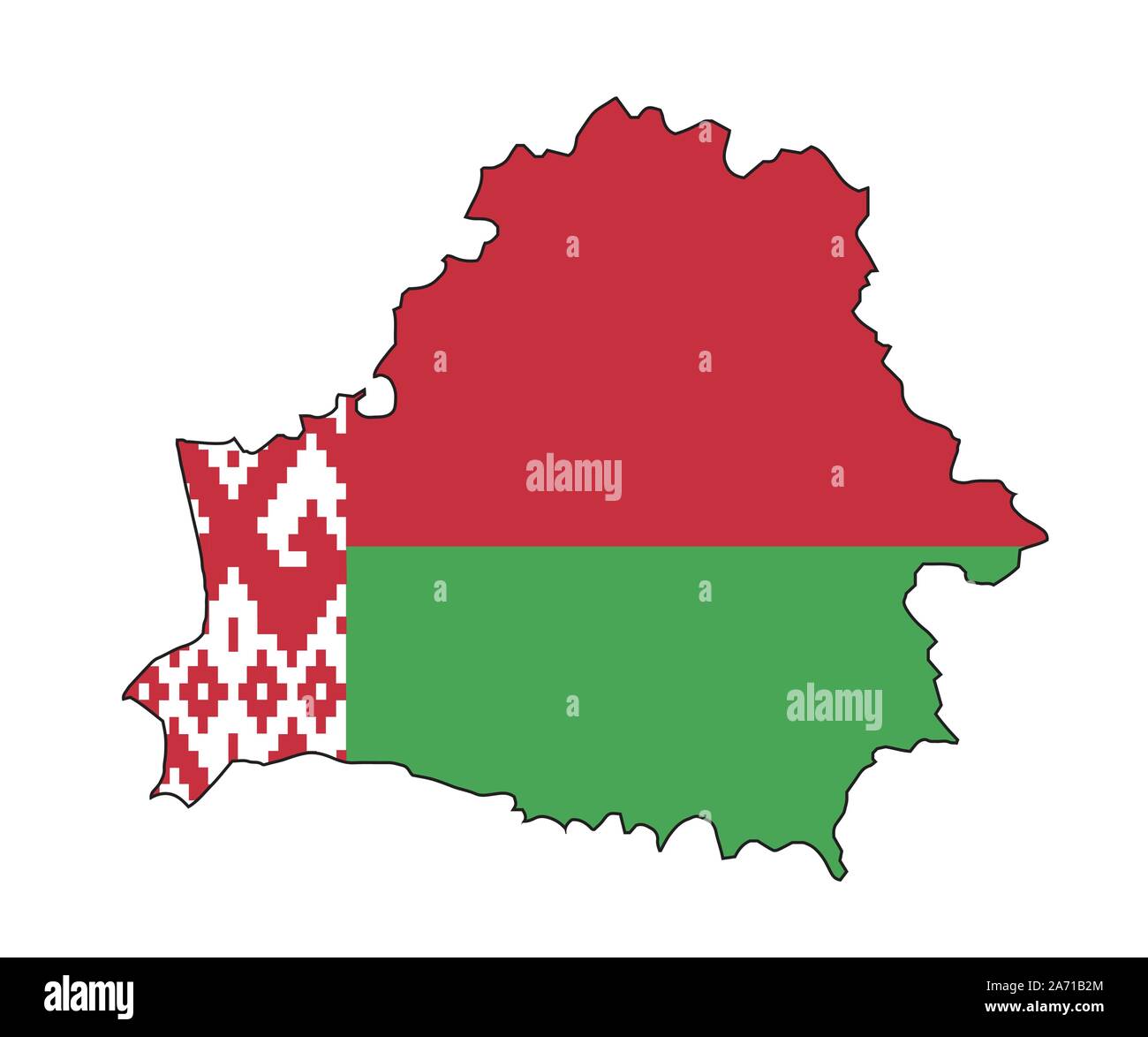 An Isolated Silhouette Outline Map Of The Country Of Belarus With Flag