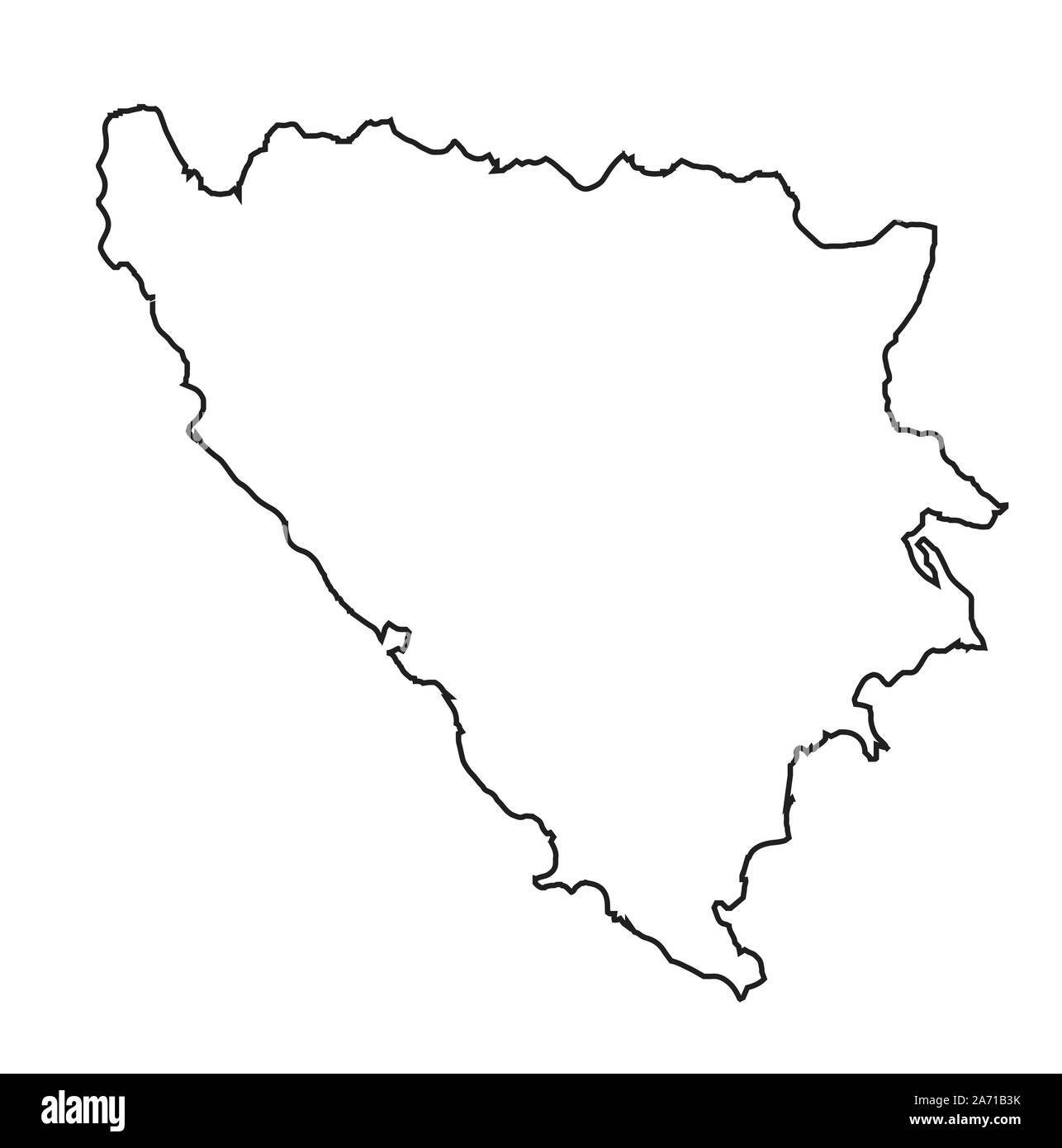 Isolated outline map of Bosnia and Herzegovina over a white background
