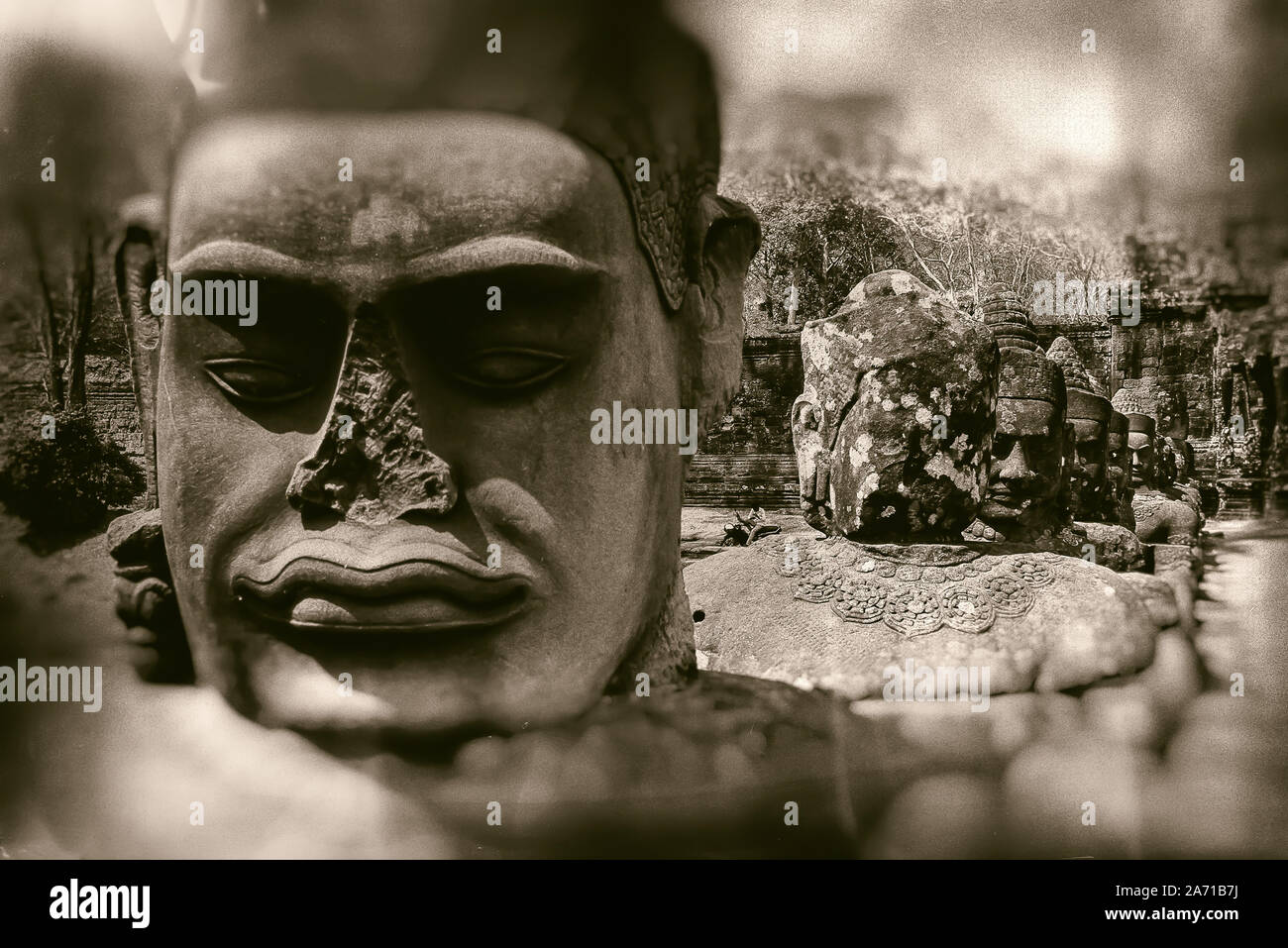 Cambodia, Angkor Thom: Khmer sculpture of the Gods on the Causeway at South Gate at Angkor Thom. Stock Photo