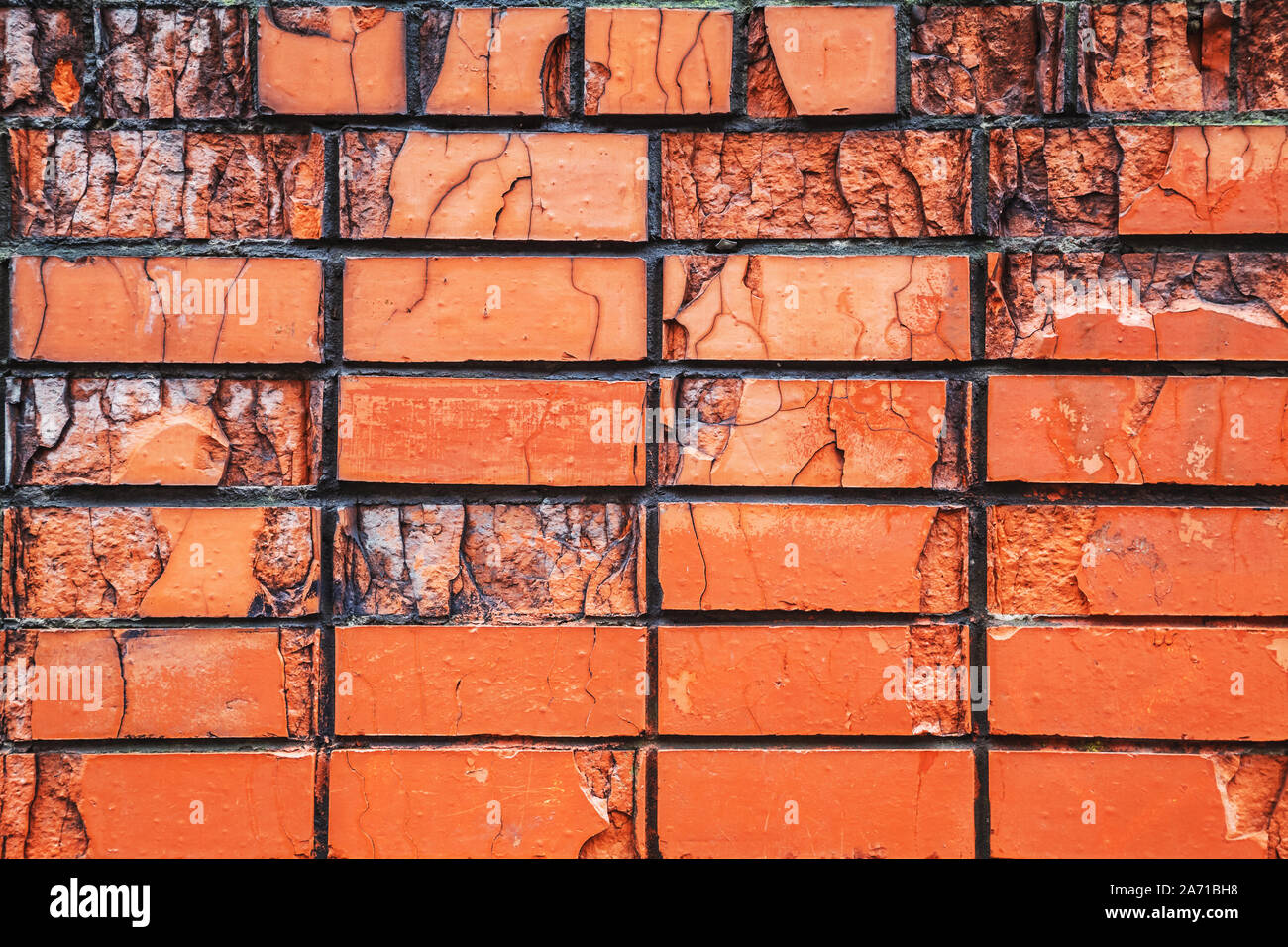 Old red destructed brick wall texture Stock Photo