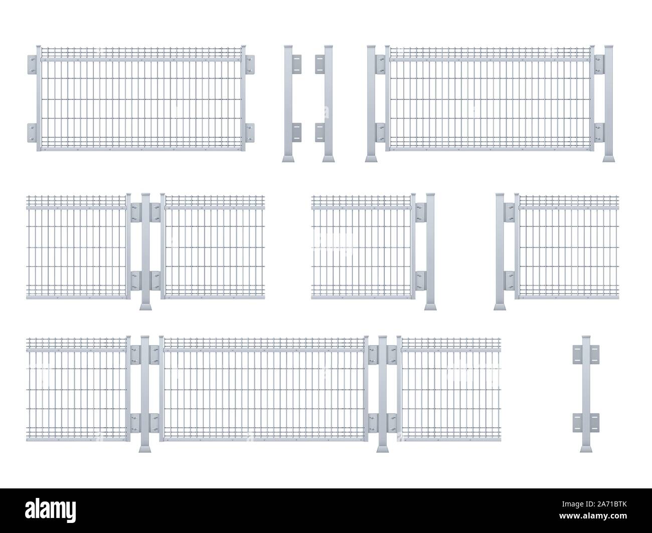 Realistic vector galvanized sheet metal fence panel. Stock Vector