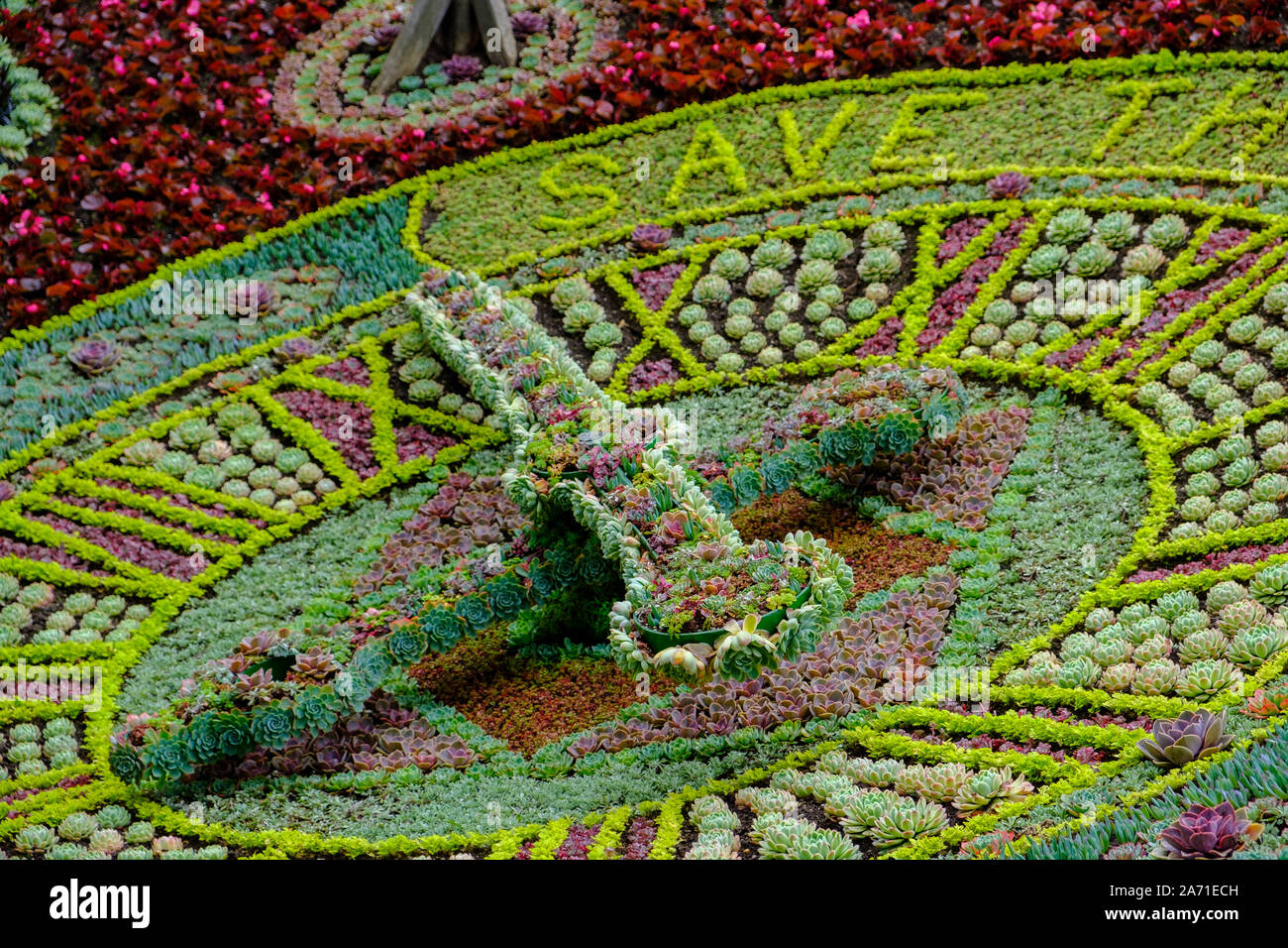 Edinburgh, United Kingdom July 5, 2019 Clock made of flowers at