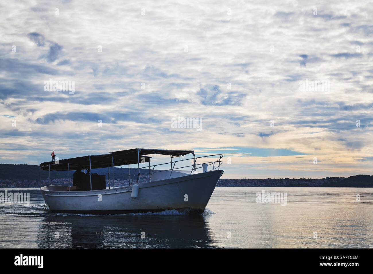 Old white motor boat in the sea Stock Photo - Alamy