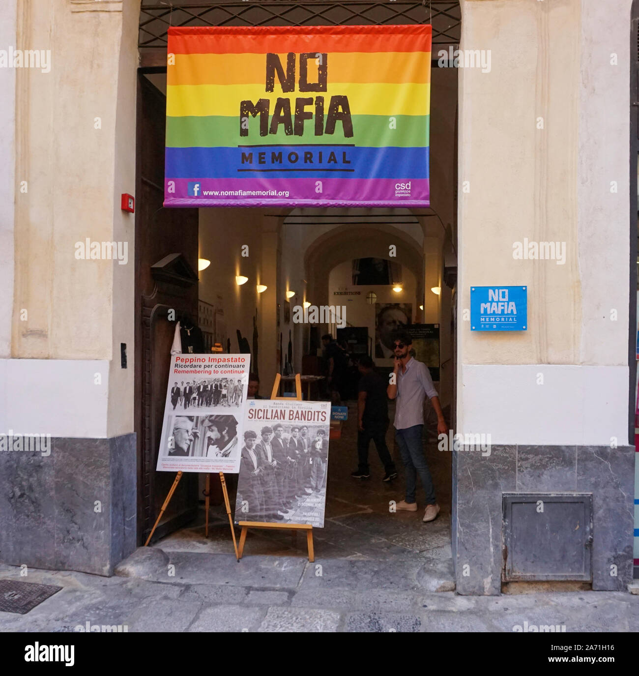 The No Mafia Exhibition in Palermo chronicling the fight against the crimes of the mafia. Stock Photo