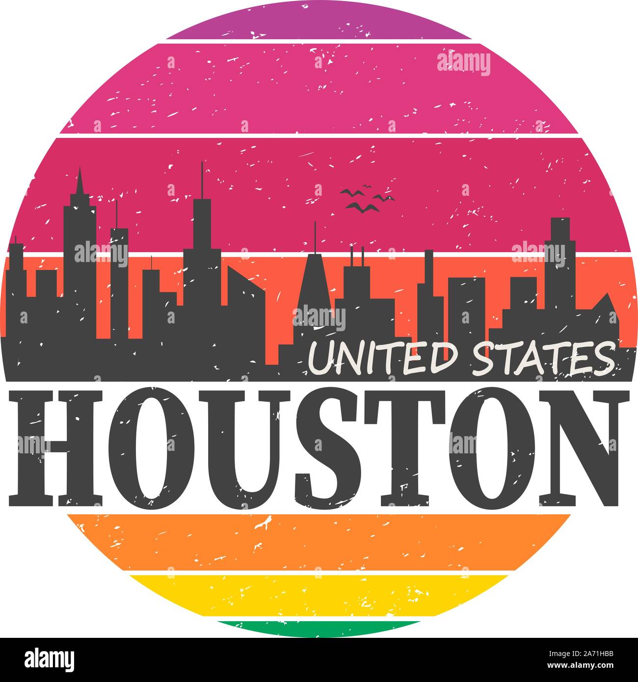 Houston Texas Skyline Souvenir Travel Vector Art Design Tourism Stock