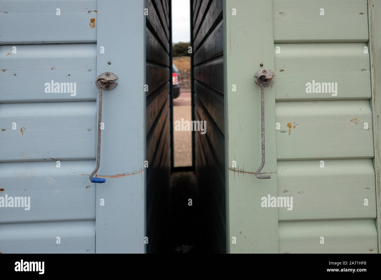 October 2019 Beach huts on the sea front at Weston super Mare, UK