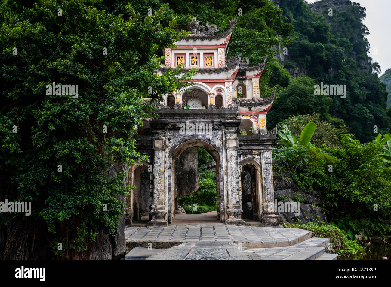Beautiful Bich Dong Pagoda entrance in Tam Coc, Ninh Binh, Vietnam Stock Photo