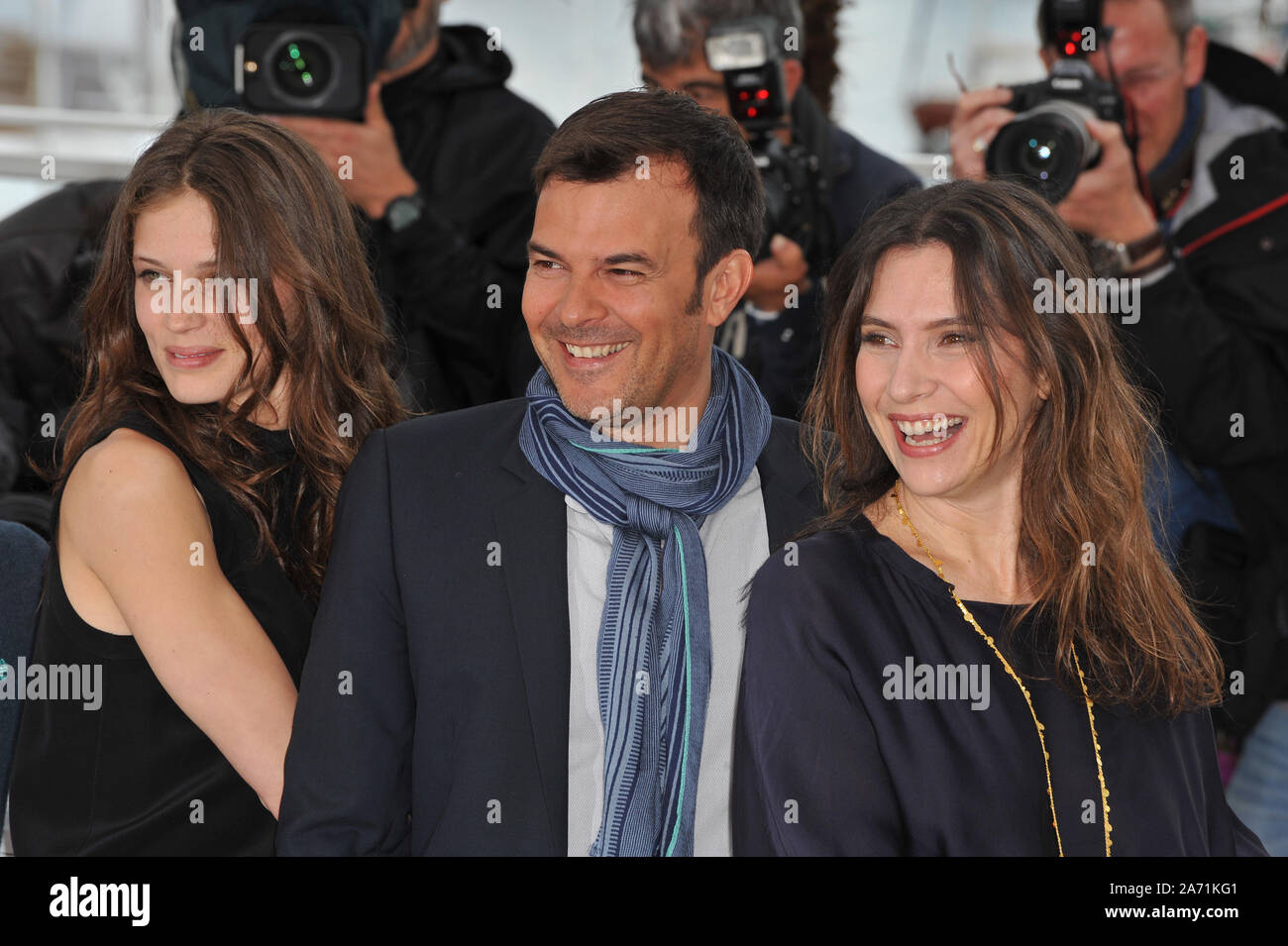 CANNES, FRANCE. May 16, 2013: Marine Vacth, director Francois Ozon &  Geraldine Pailhas (right) at the photocall for their movie "Jeune & Jolie"  in competition at the 66th Festival de Cannes. ©