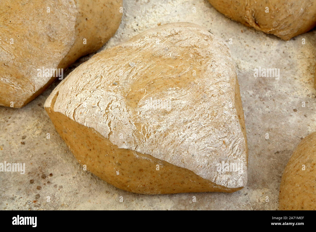 Fabrication artisanale de pains. / Traditional bread making. Saint-Gervais-les-Bains. Haute-Savoie. France. Stock Photo
