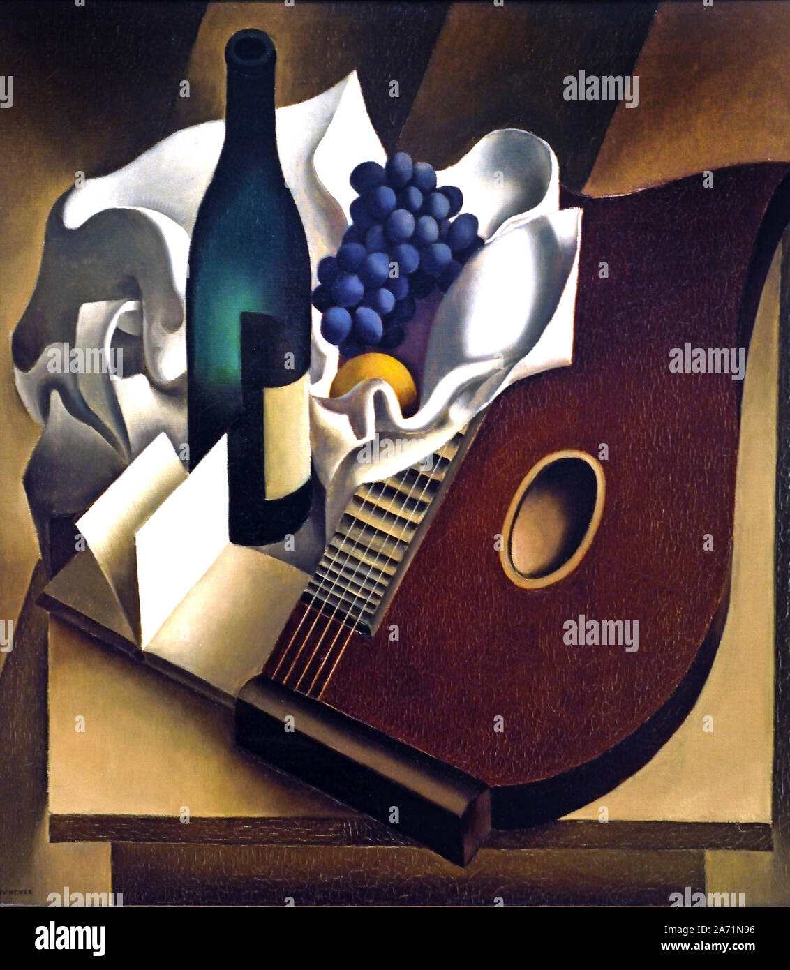 Still life with Zither 1925 by Raoul Hynckes  born in 1893, was a Dutch painter of Belgian origin, The, Netherlands, Belgium, Stock Photo