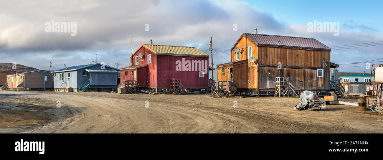 Panoramic view of residential houses in Clyde River, Nunavut, Canada. Stock Photo