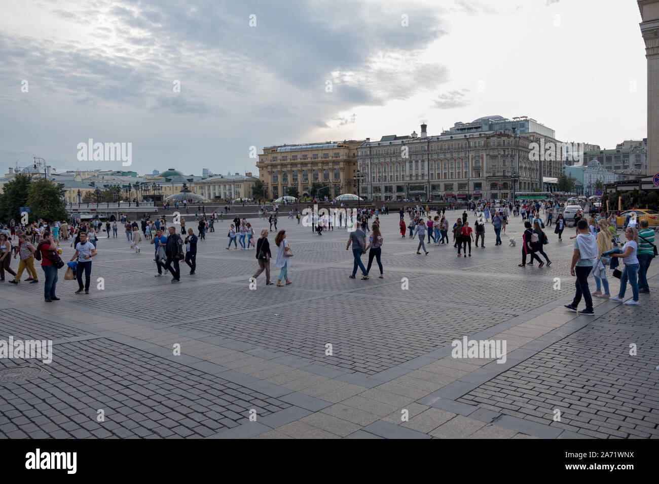 People walking in a town square in Moscow Stock Photo