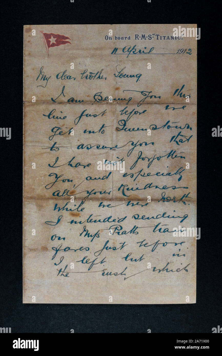 Replica memorabilia relating to the titanic letter on titanic company