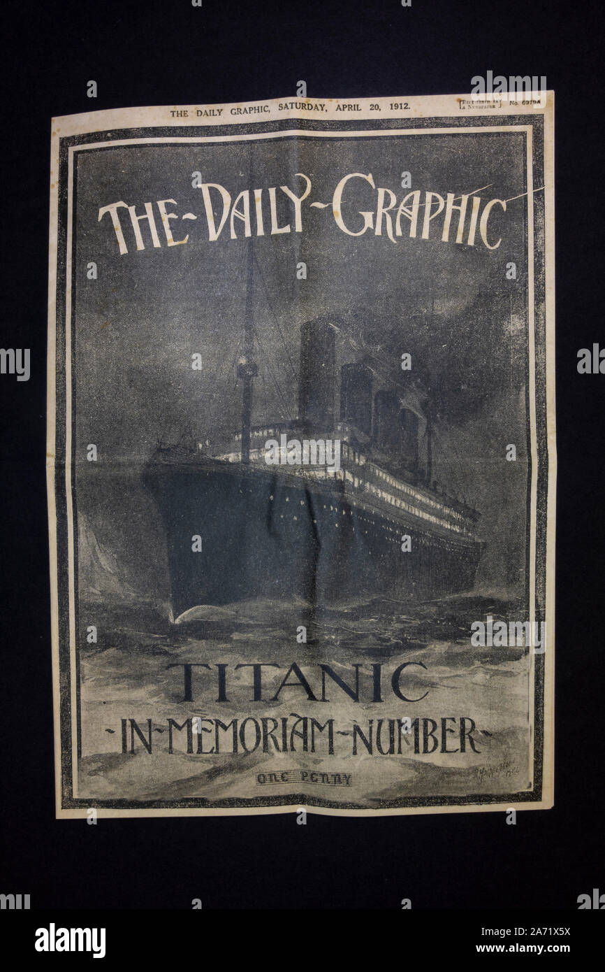 Replica memorabilia relating to the Titanic: Front page of the Daily Graphic In-Memoriam Number edition, 20th April 1912. Stock Photo