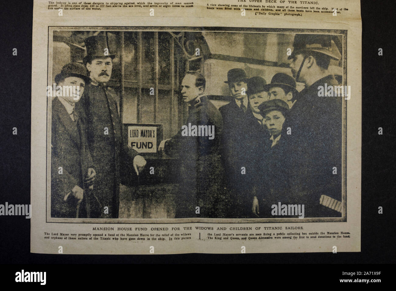 Replica memorabilia relating to the Titanic: Mansion House fund for the  widows & children in the Daily Graphic In-Memoriam Number, 20th April 1912  Stock Photo - Alamy